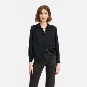 ISO Everlane Shirred Silk Shirt in Black